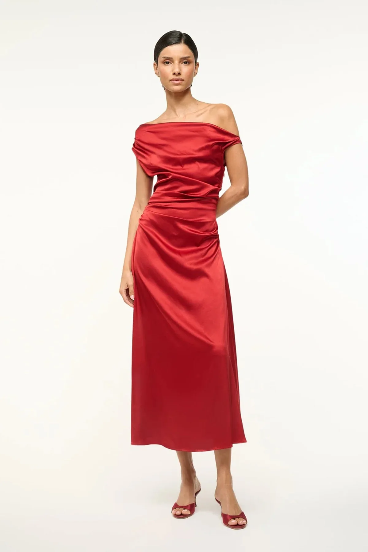 STAUD Phare Silk Dress Rouge red silk dress.